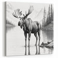 Serene Moose Sketch Art - Black & White Wildlife Canvas & Framed Prints