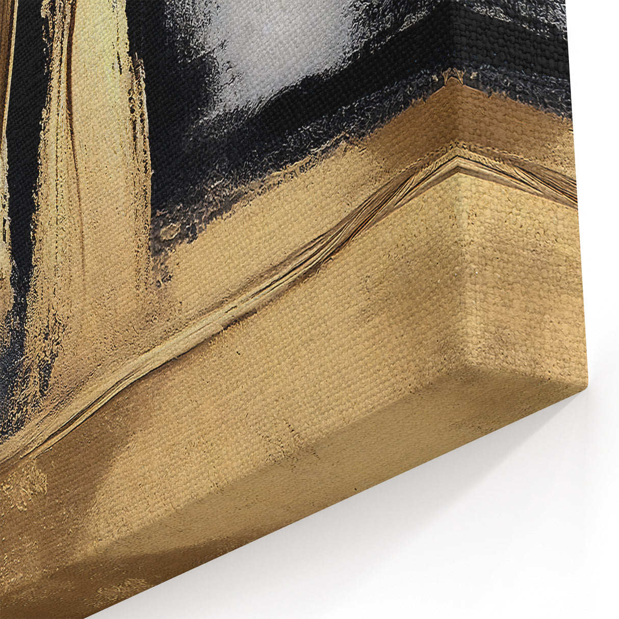Strokes and Lines Abstract Art - Modern Gold and Black Brushwork Canvas