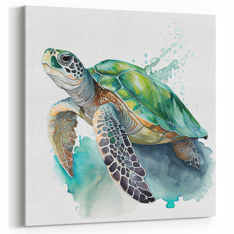 Vibrant Green Turtle Wall Art - Watercolor Marine Life Canvas Print