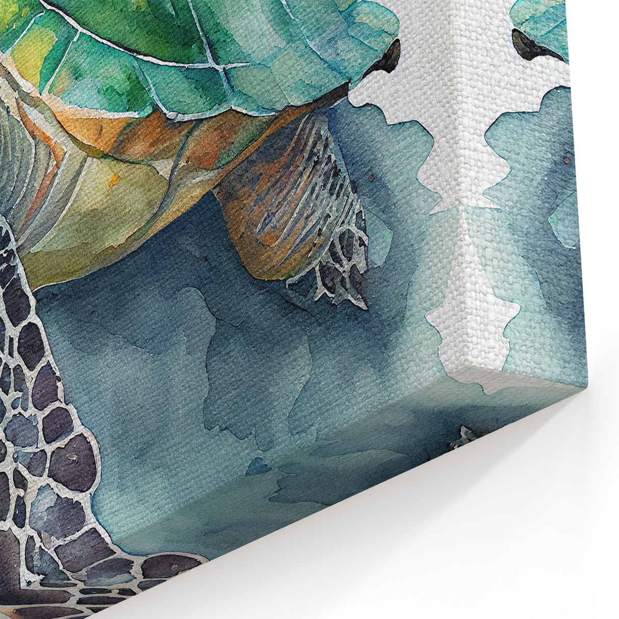 Vibrant Green Turtle Wall Art - Watercolor Marine Life Canvas Print