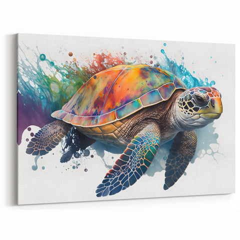 Explosive Color Turtle Wall Art - Dynamic Marine Life Canvas Print