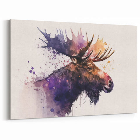 Colorful Moose Portrait - Abstract Wildlife Canvas & Framed Art Print