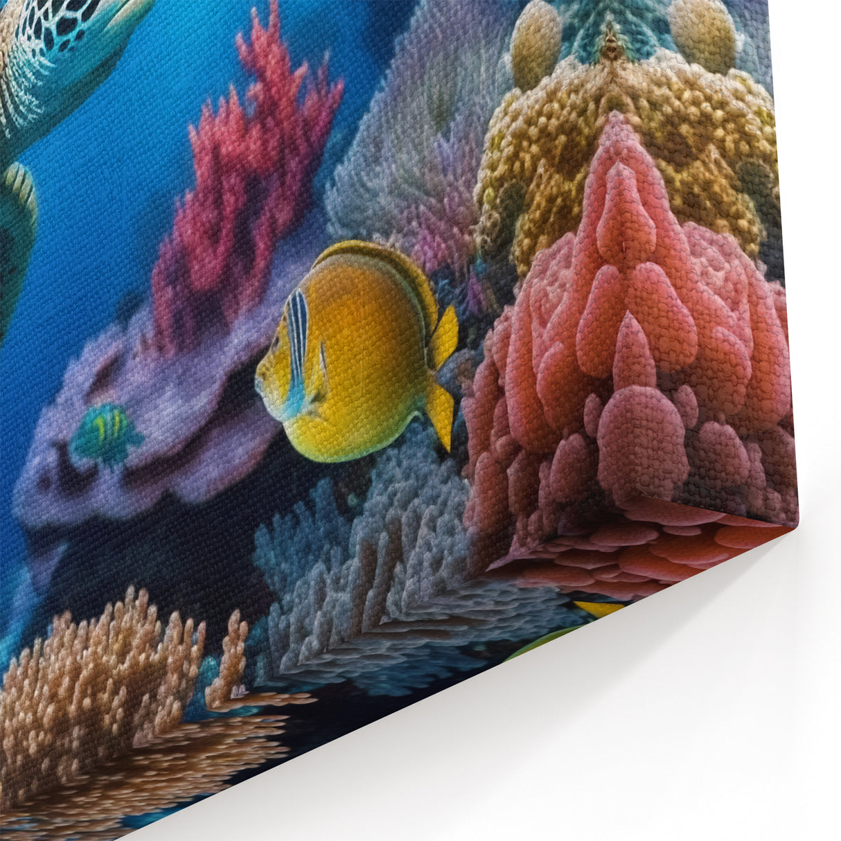 Vibrant Coral Reef Turtle Wall Art - Marine Life Canvas for Ocean Lovers