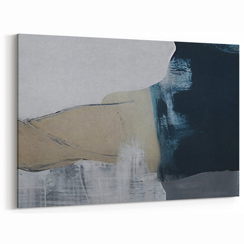 Contemporary Line Art - Abstract Navy and Beige Strokes Canvas Print