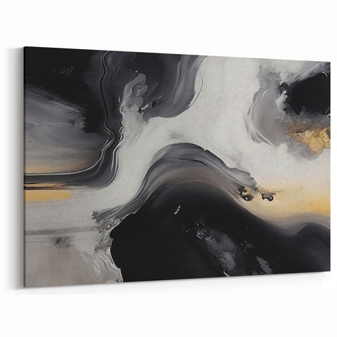 Minimalist Line Art - Black, White, and Gray Abstract Strokes Canvas Print