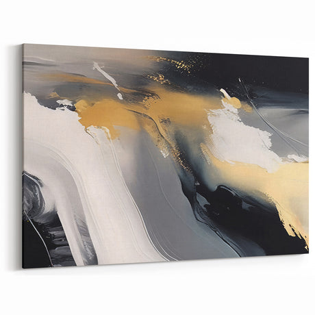 Geometric Line Art - Black, Gold, and White Abstract Canvas Print