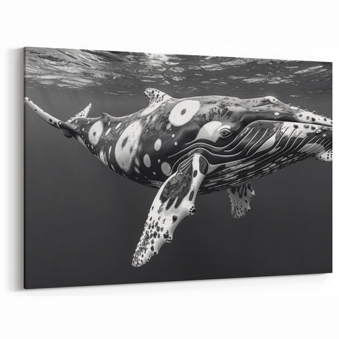 Abstract Whale Wall Art - Black & White Canvas Print - Modern Decor