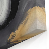 Modern Monochrome Strokes Abstract Art | Elegant Black and Gold Canvas