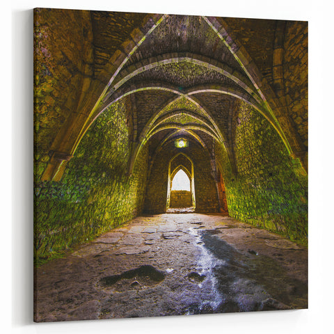 Gothic Stone Archway Wall Art - Mysterious Medieval Canvas Print