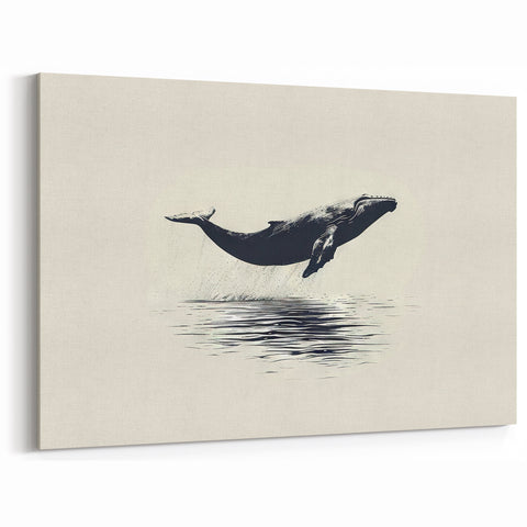 Minimalist Whale Wall Art - Black & White Canvas Print - Modern Decor