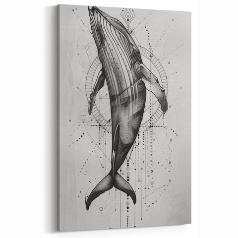 Geometric Whale Wall Art - Nautical Decor - Canvas & Framed Print