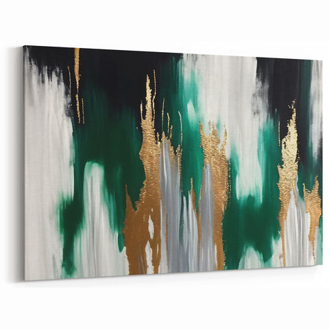 Elegant Abstract Line Art – Gold and Green Strokes Canvas Wall Decor