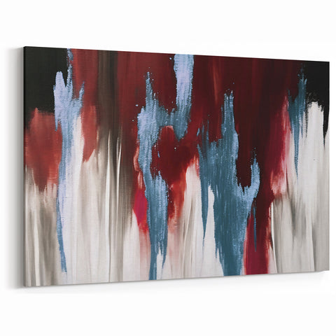 Vibrant Abstract Line Art – Burgundy and Blue Strokes Canvas Wall Decor