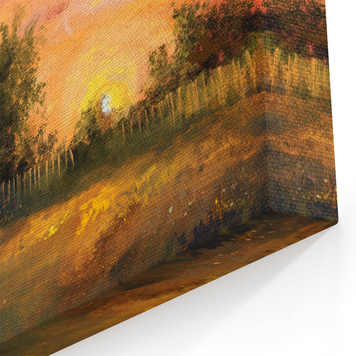 Rustic Sunset Landscape Wall Art - Warm Autumn Glow Canvas Print