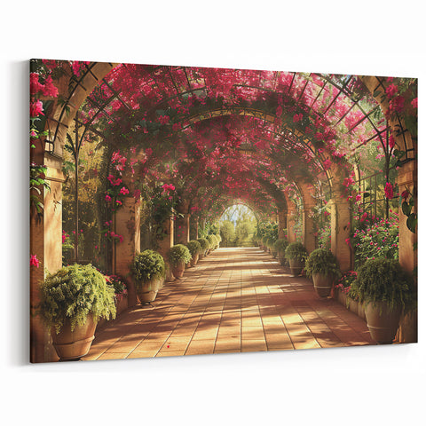 Blooming Garden Archway Wall Art - Floral Pathway Canvas Print