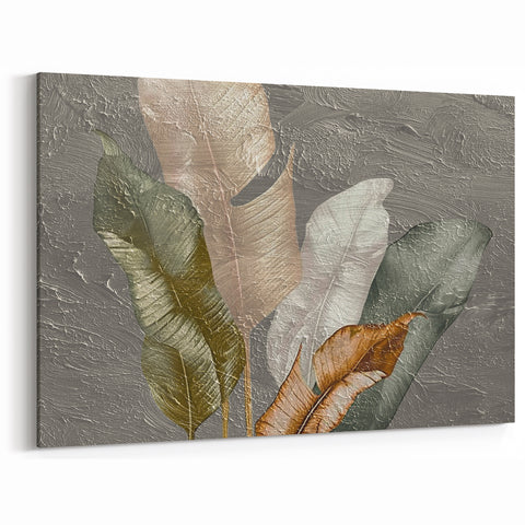 Textured Abstract Line Art Canvas – Earthy and Metallic Leaf Design