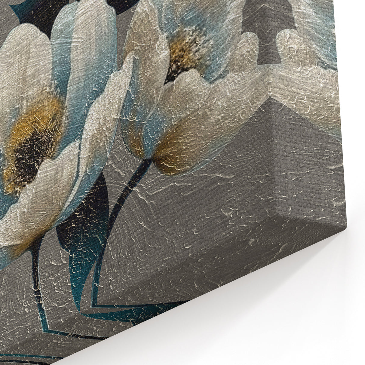 Elegant Floral Abstract Canvas – Teal and Cream Textured Blossom Art