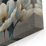 Elegant Floral Abstract Canvas – Teal and Cream Textured Blossom Art