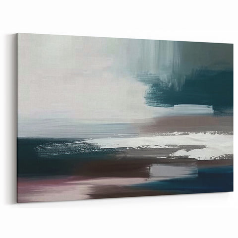 Minimalist Abstract Strokes Canvas – Black, White, and Teal Modern Art