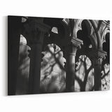 Gothic Shadows Columns Art - Dramatic Black & White Canvas Print