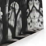 Gothic Shadows Columns Art - Dramatic Black & White Canvas Print