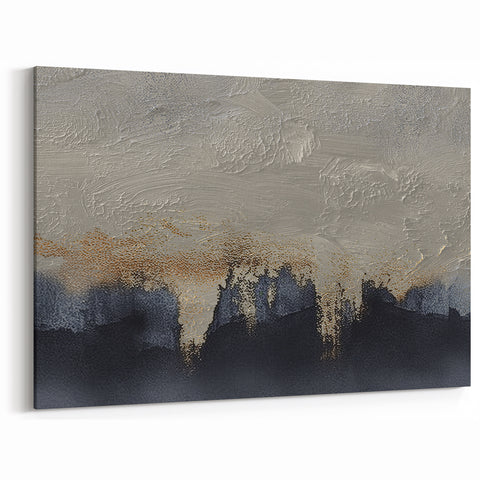 Abstract Minimalist Canvas – Textured Black, Gold, and Gray Modern Art