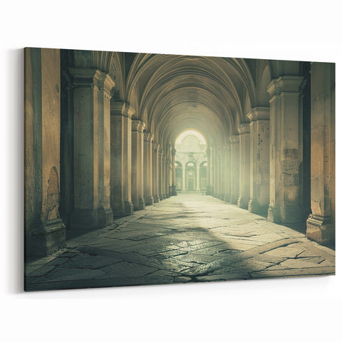Historic Arches Wall Art - Timeless Stone Corridor Canvas & Framed Print