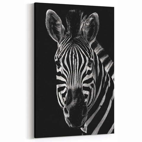 Monochrome Zebra Wall Art - Striking Black and White Canvas Print