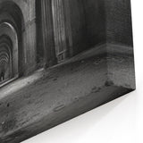 Gothic Arches Wall Art - Dramatic Black and White Corridor Print