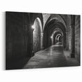 Noir Arches Wall Art - Moody Black and White Stone Corridor Print