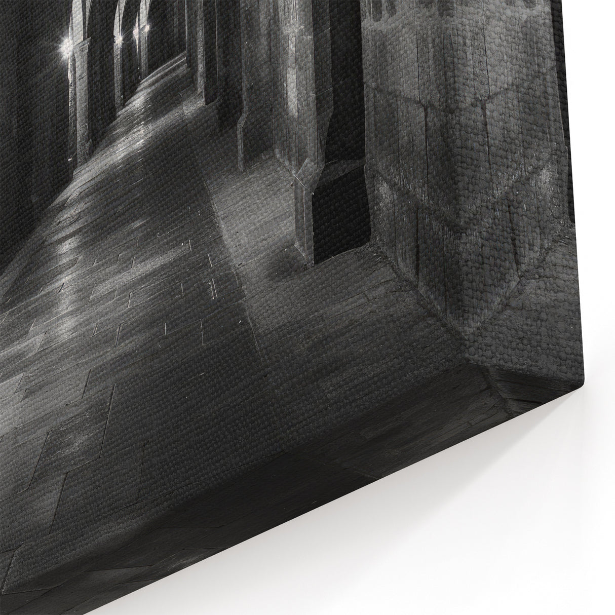 Noir Arches Wall Art - Moody Black and White Stone Corridor Print