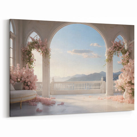 Romantic Arches Wall Art - Elegant Floral Balcony Canvas & Framed Print