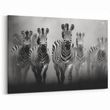 Dynamic Zebra Herd Wall Art - Black and White Safari Canvas Print