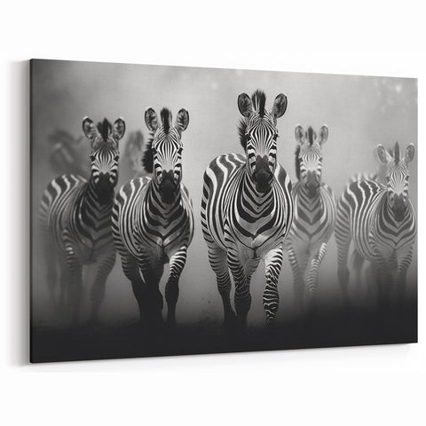 Dynamic Zebra Herd Wall Art - Black and White Safari Canvas Print