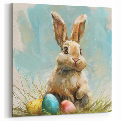 Festive Rabbit with Easter Eggs Wall Art - Colorful Canvas & Prints