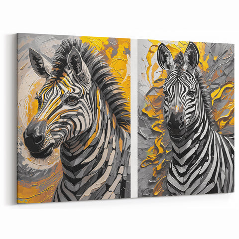 Abstract Zebra Wall Art - Vibrant Safari Canvas Print Set