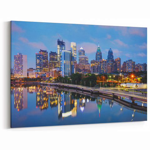 Philadelphia Skyline Photography - Twilight Cityscape Reflections Art
