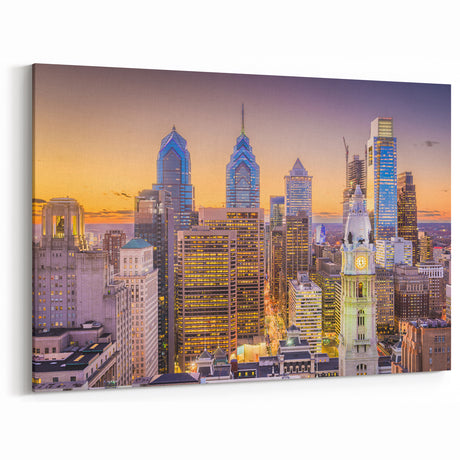 Philadelphia Skyline Photography - Sunset Cityscape with City Hall Art