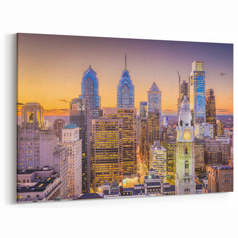 Philadelphia Skyline Photography - Sunset Cityscape with City Hall Art