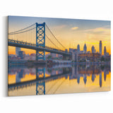 Philadelphia Skyline Art - Ben Franklin Bridge at Sunset Reflections Print