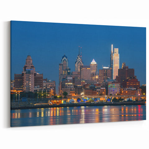 Philadelphia Night Skyline Art - Radiant Cityscape with Reflections