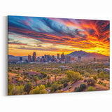 Phoenix Skyline Wall Art | Golden Sunset Cityscape with Mountain Backdrop