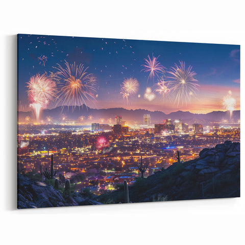 Phoenix Skyline Wall Art | Dramatic Sunset Cityscape with Desert Landscape