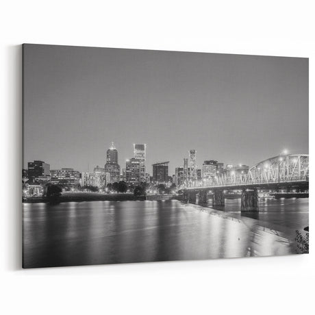 Portland Night Skyline Photography | Black & White Cityscape Art