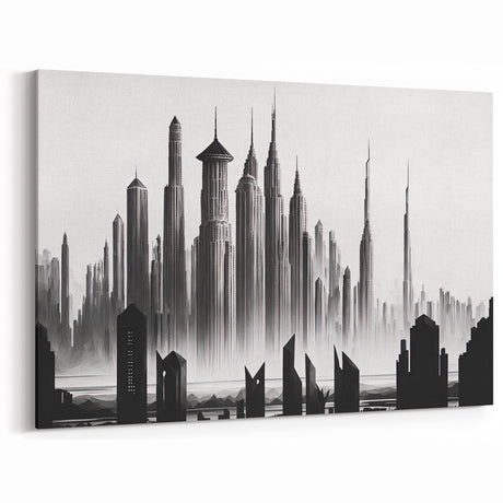 Modern Monochrome Memphis Skyline Art - Black and White Cityscape Canvas