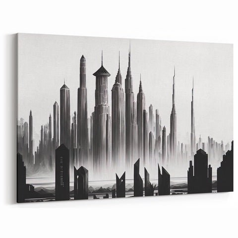 Modern Monochrome Memphis Skyline Art - Black and White Cityscape Canvas