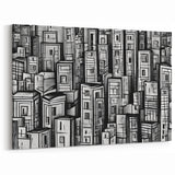 Abstract Memphis Skyline Art - Black and White Geometric Cityscape Canvas