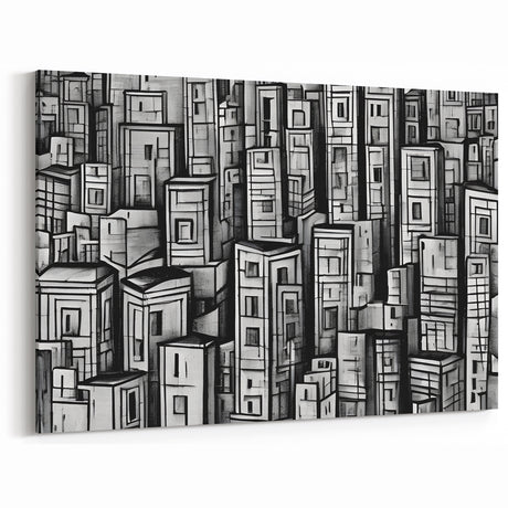 Abstract Memphis Skyline Art - Black and White Geometric Cityscape Canvas