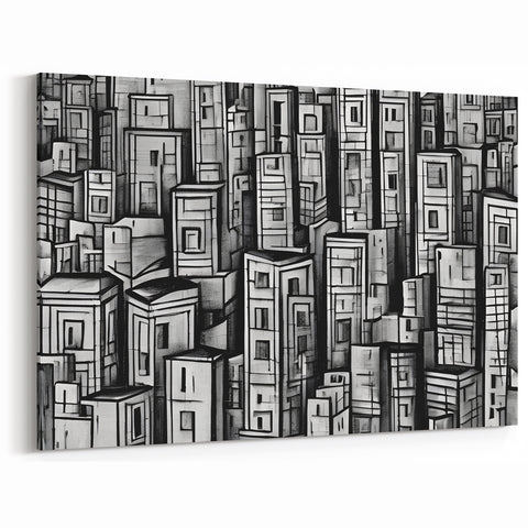 Abstract Memphis Skyline Art - Black and White Geometric Cityscape Canvas
