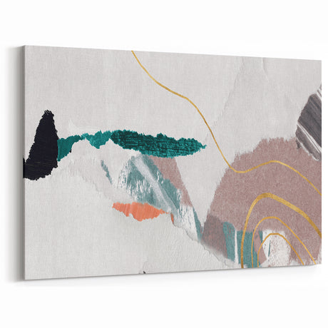 Pastel Dream Abstract Art with Gold Accents - Modern Line Canvas